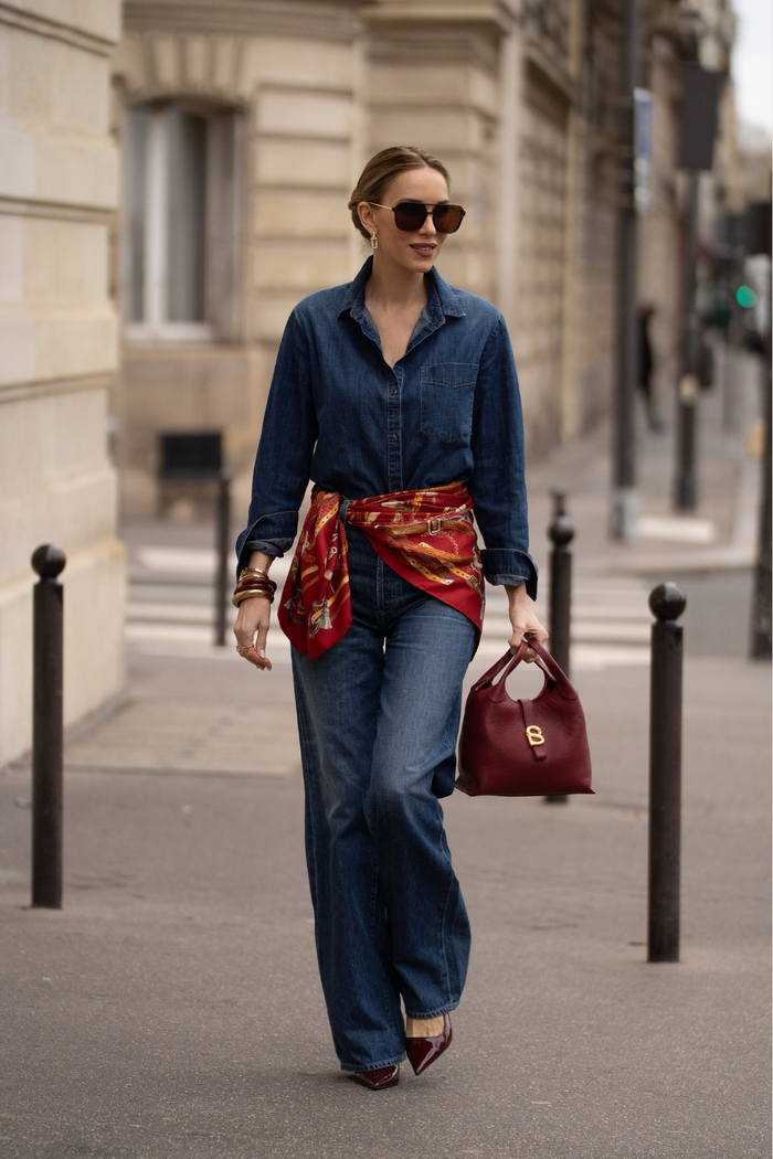 alexandra printed square scarf in crimson by buttonscarves style look