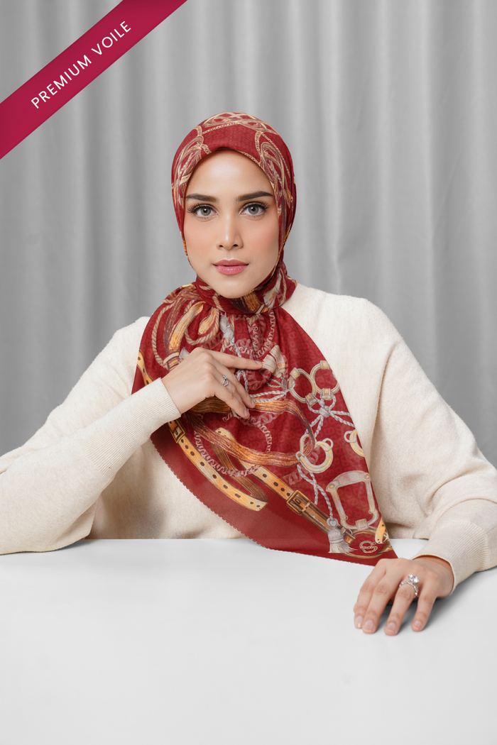 alexandra printed square scarf in crimson by buttonscarves front view