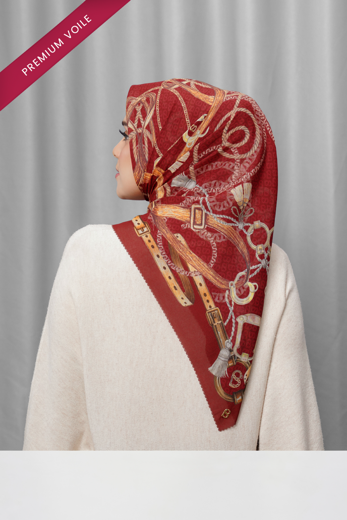 alexandra printed square scarf in crimson by buttonscarves back view