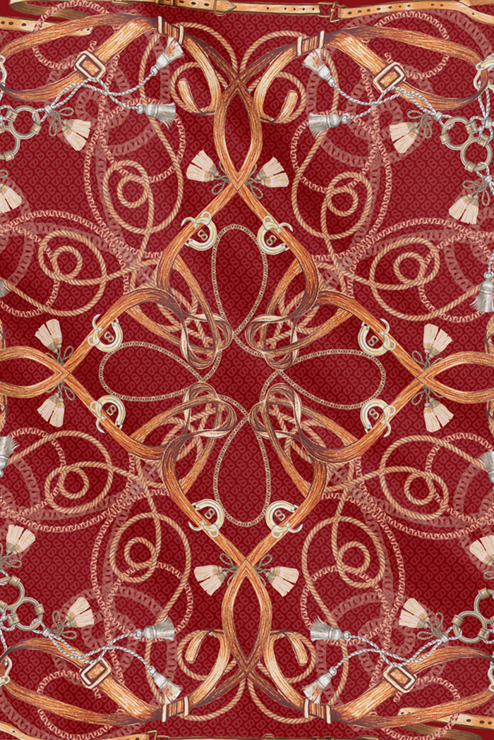 alexandra printed square scarf in crimson by buttonscarves pattern detail