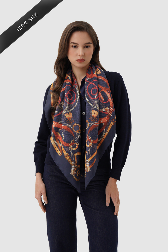 alexandra printed square scarf in imperial by buttonscarves style look