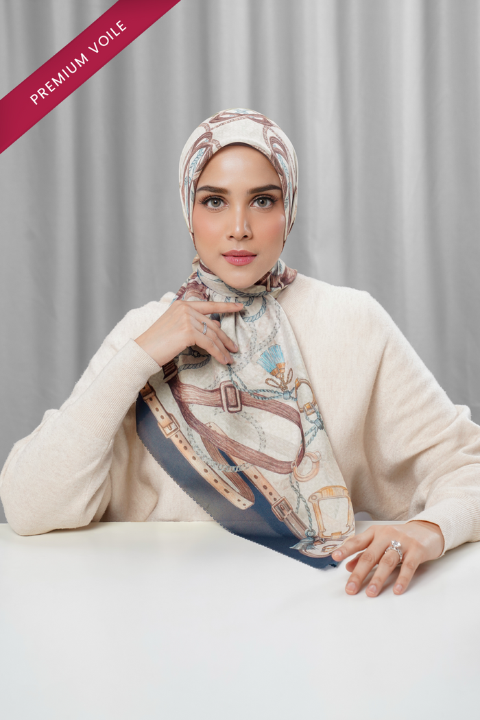 alexandra printed square scarf in marine by buttonscarves front view
