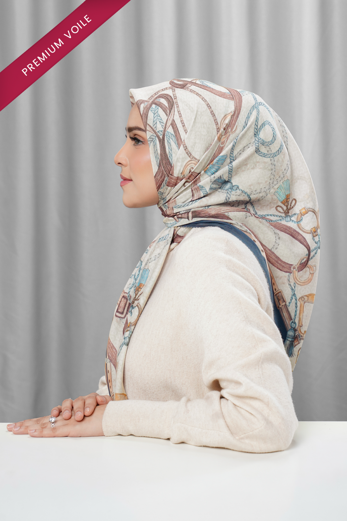 alexandra printed square scarf in marine by buttonscarves side view