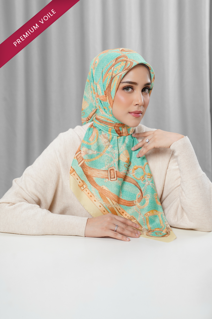 alexandra printed square scarf in verdant by buttonscarves front view