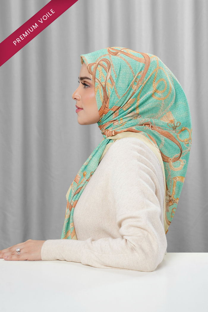 alexandra printed square scarf in verdant by buttonscarves side view
