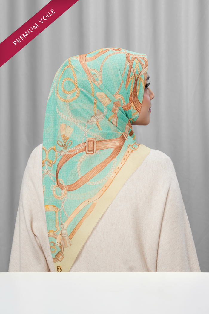 alexandra printed square scarf in verdant by buttonscarves back view