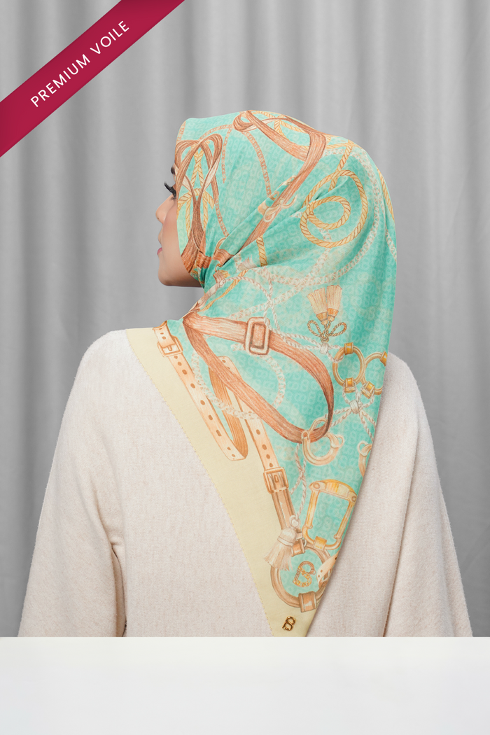 alexandra printed square scarf in verdant by buttonscarves back view