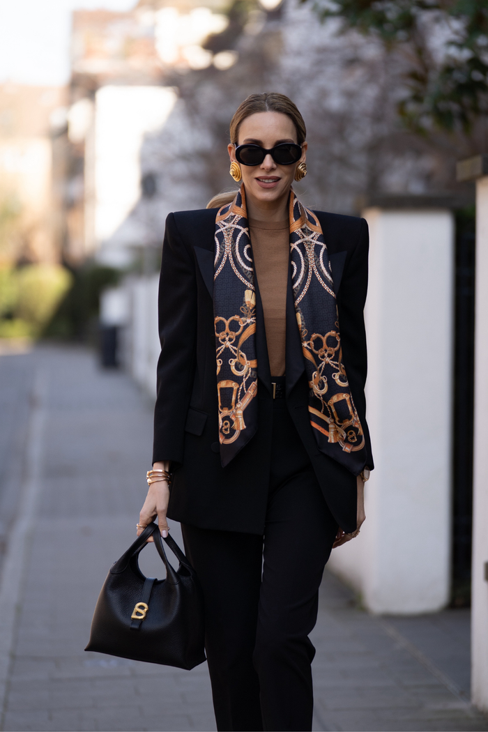 alexandra shoulder bag in black by buttonscarves style look