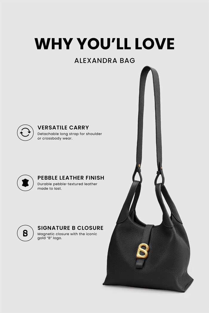 alexandra shoulder bag in black by buttonscarves feature overview