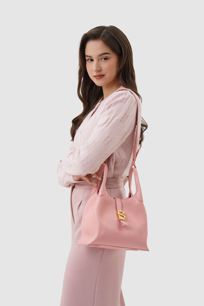 alexandra shoulder bag in blush by buttonscarves carried on shoulder