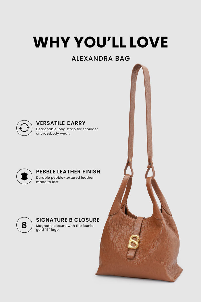 alexandra shoulder bag in caramel by buttonscarves feature overview