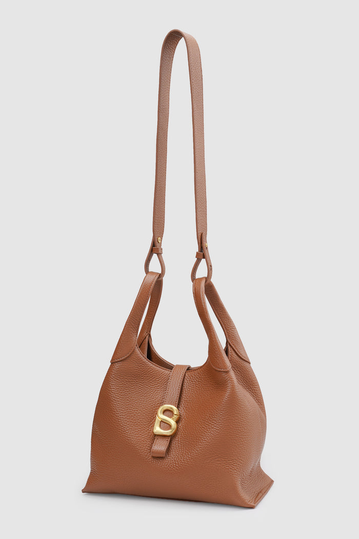 alexandra shoulder bag in caramel by buttonscarves with detachable strap