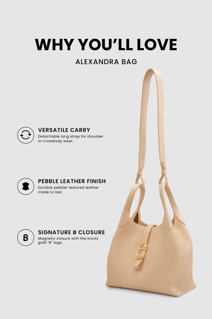 alexandra shoulder bag in champagne by buttonscarves feature overview