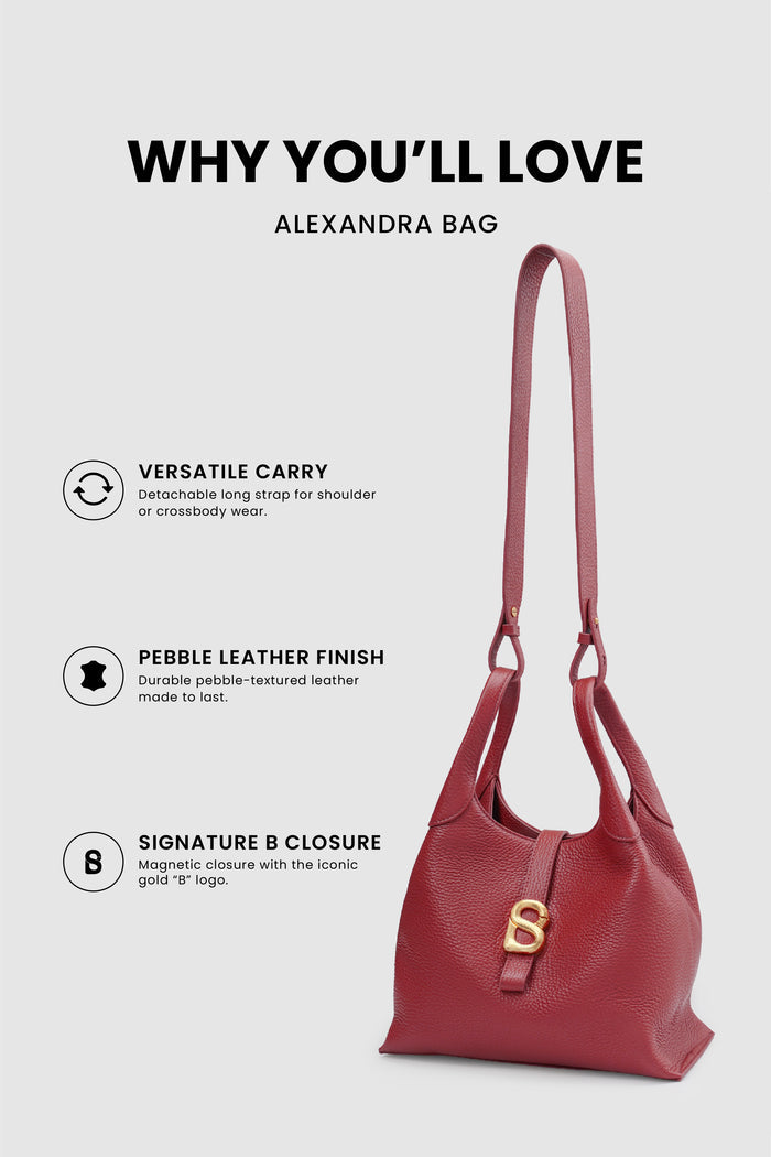alexandra shoulder bag in cranberry by buttonscarves feature overview