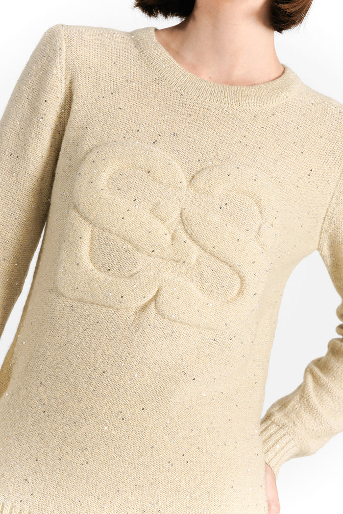 alice sweatshirt in ivory by buttonscarves embossed signature b logo detail