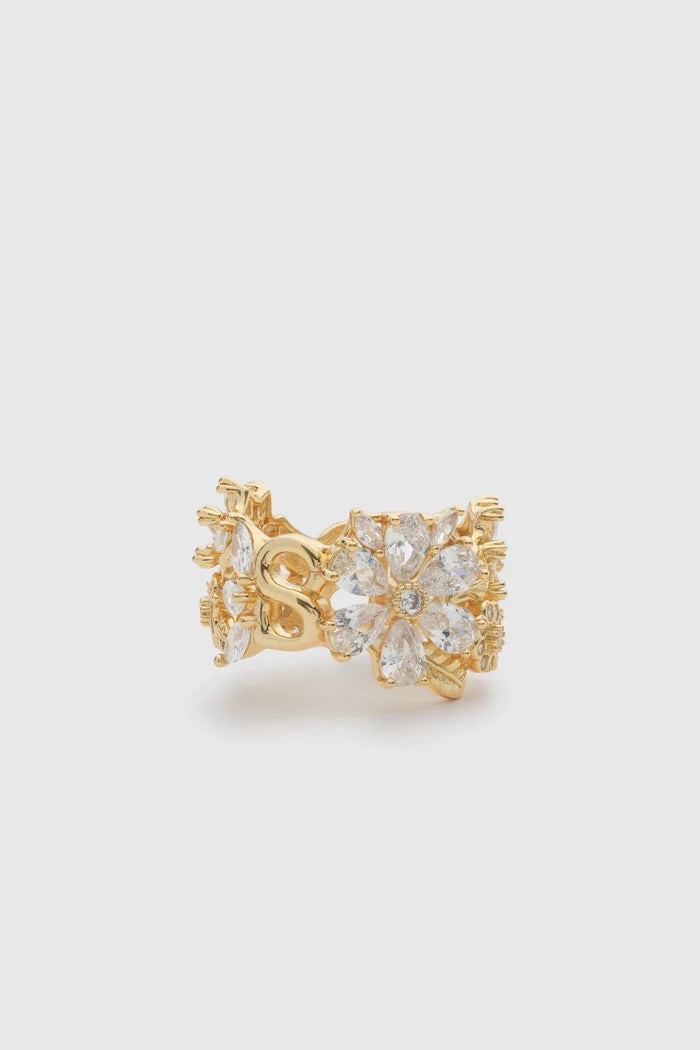 alina ring brooch in gold by buttonscarves front view