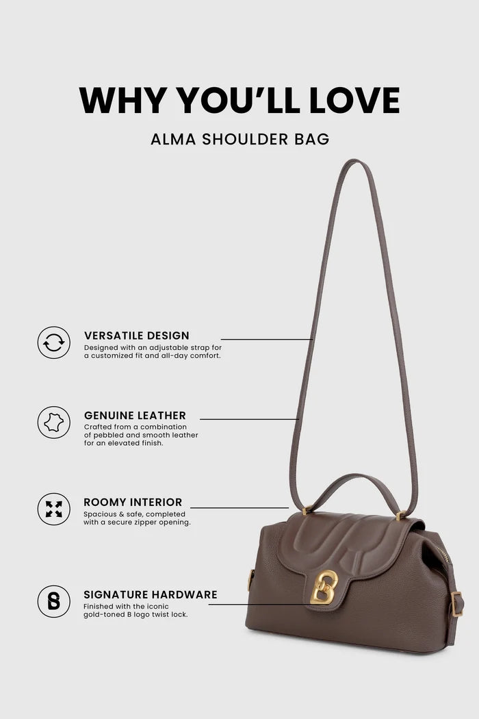 alma shoulder bag in brown by buttonscarves feature overview
