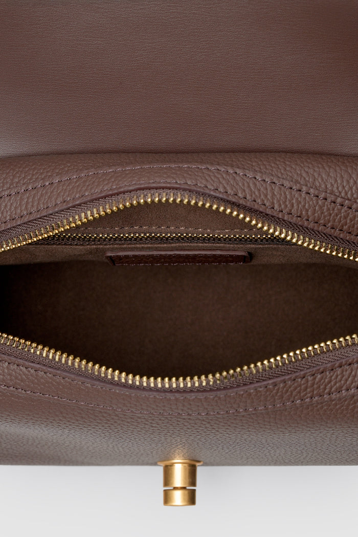 alma shoulder bag in brown by buttonscarves interior compartment