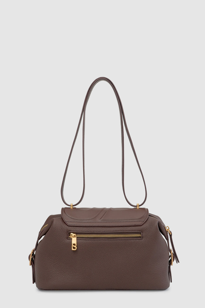 alma shoulder bag in brown by buttonscarves back view