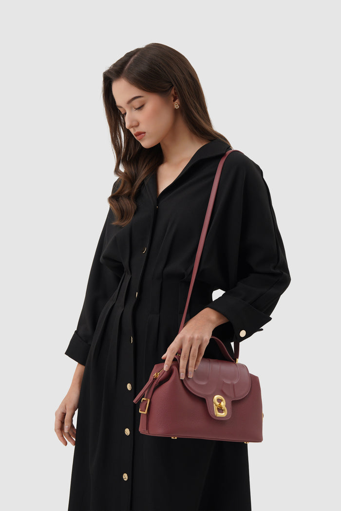 alma shoulder bag in cabernet by buttonscarves with adjustable strap