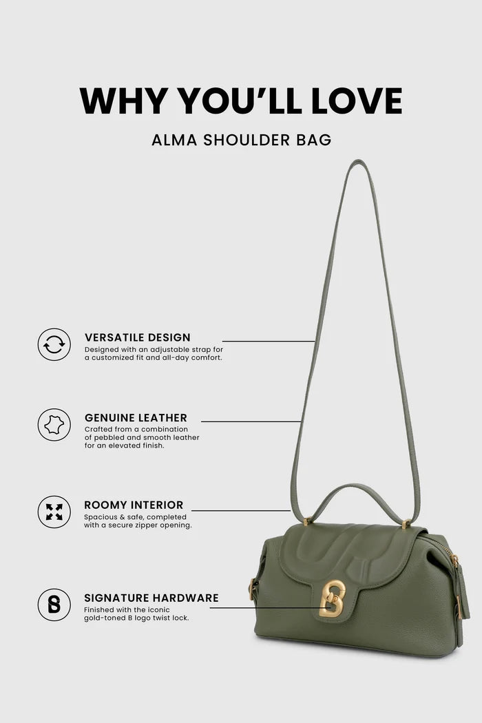 alma shoulder bag in olive by buttonscarves feature overview