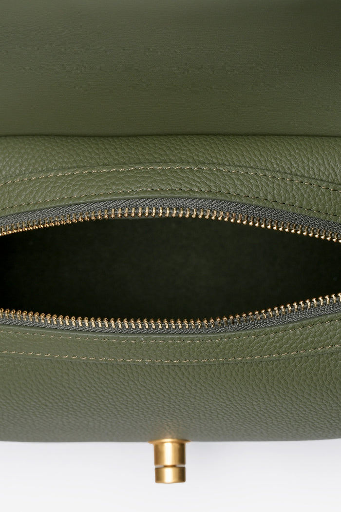 alma shoulder bag in olive by buttonscarves interior compartment