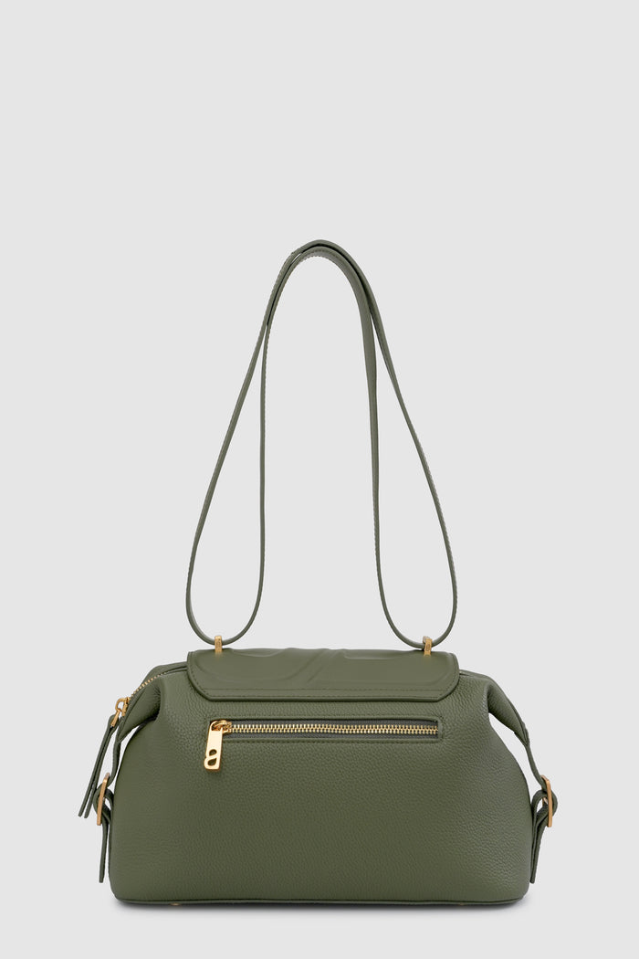 alma shoulder bag in olive by buttonscarves back view