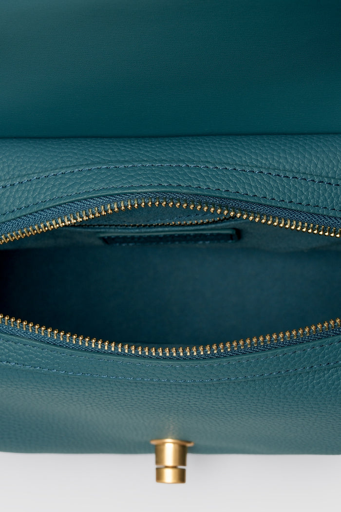 alma shoulder bag in teal by buttonscarves interior compartment