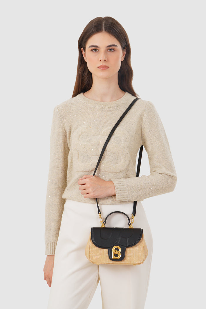 Alma Wicker Straw Bag Small - Black
