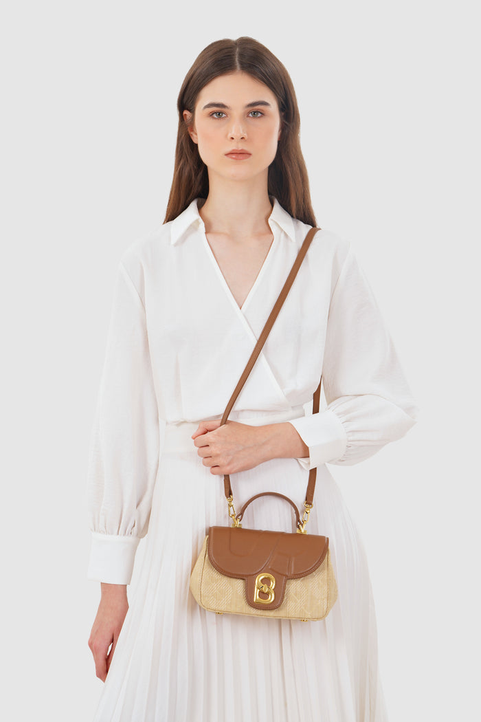 Alma Wicker Straw Bag Small - Brown