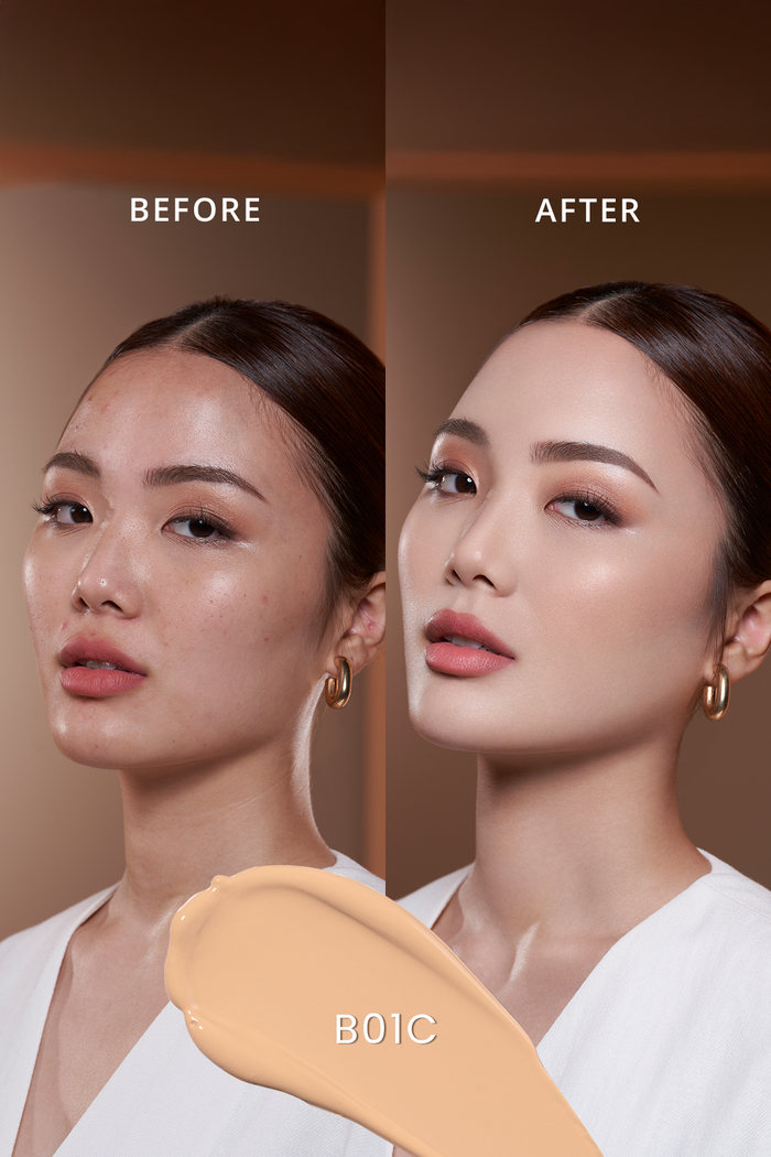 almighty liquid foundation by buttonscarves beauty before and after applied on skin