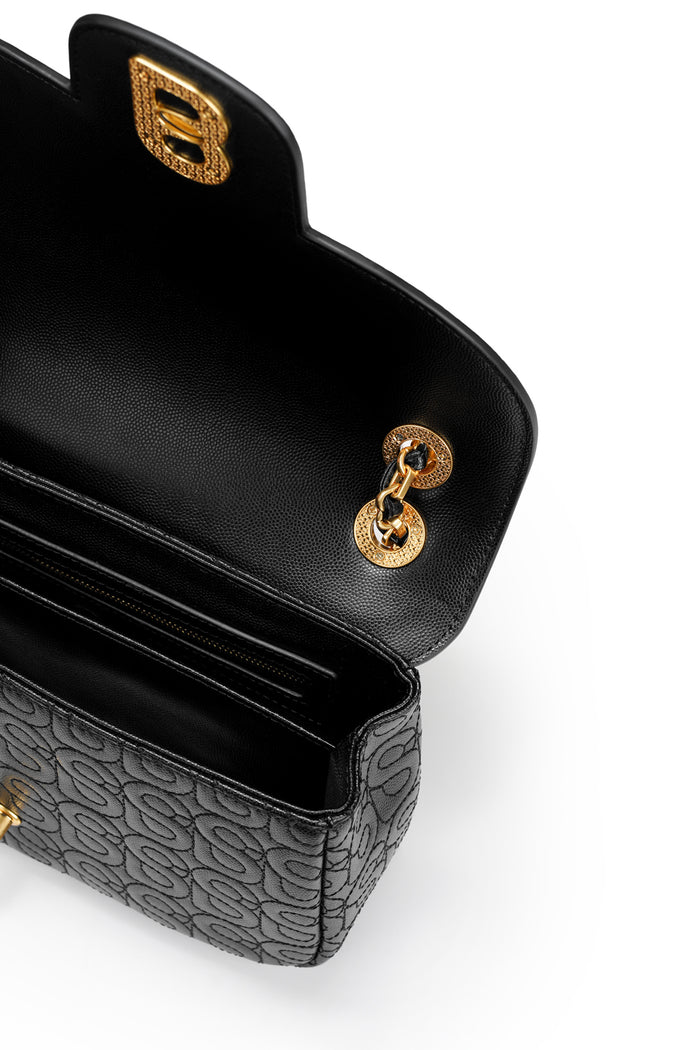 Aluna Leather Flap Bag Large - Black