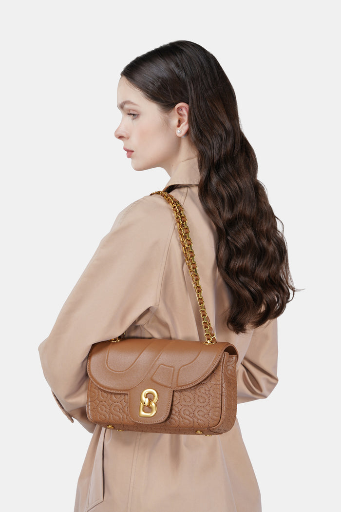 Aluna Leather Flap Bag Medium - Caramel