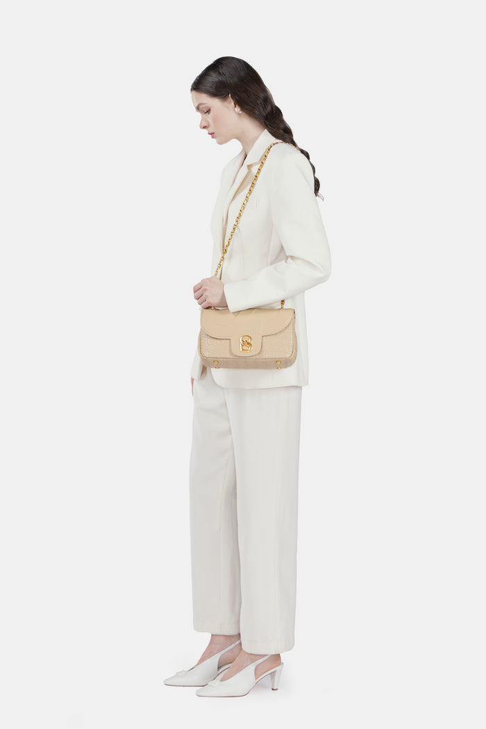 Aluna Leather Flap Bag Medium - Sand