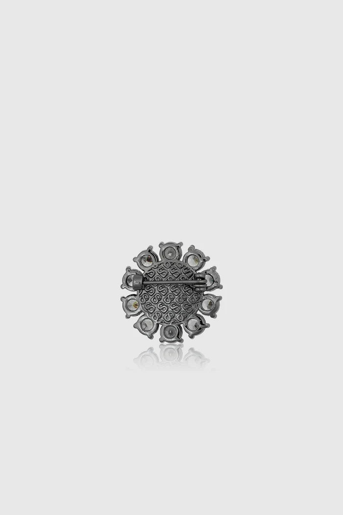 amara crystal pin brooch in hematite by buttonscarves back view