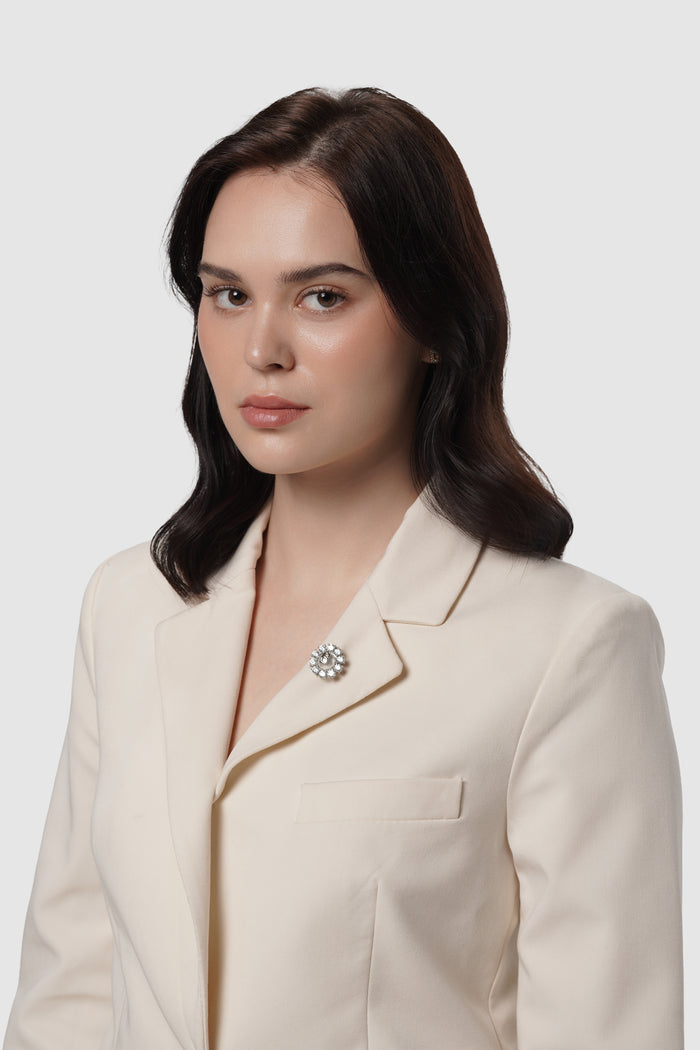 amara crystal pin brooch in silver by buttonscarves on blazer