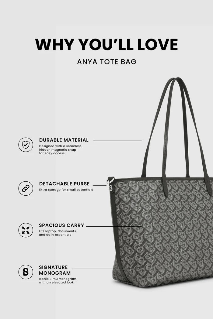 anya tote bag in black by buttonscarves feature overview