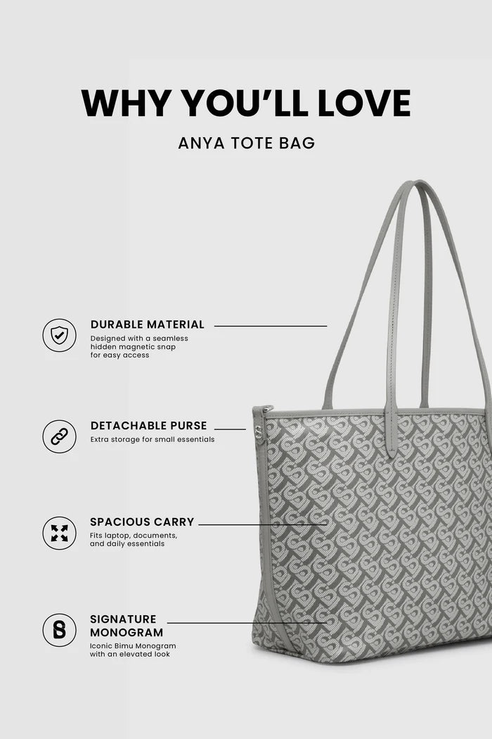 anya tote bag in grey by buttonscarves feature overview