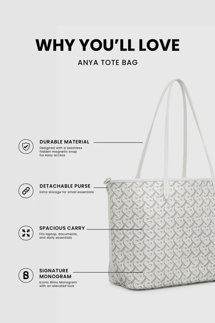 anya tote bag in white by buttonscarves feature overview