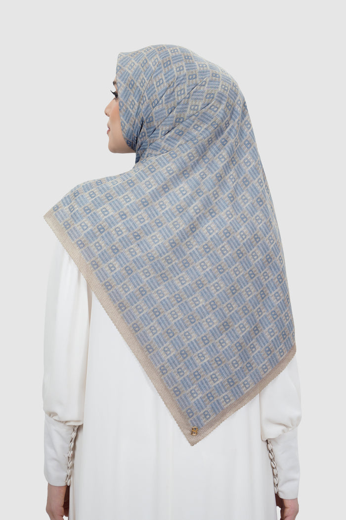 anyam printed square scarf in atmosphere by buttonscarves back view