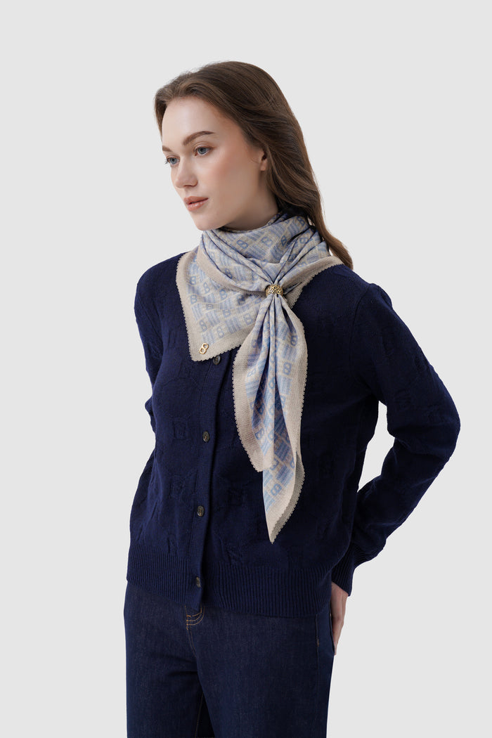 anyam printed square scarf in atmosphere by buttonscarves style look