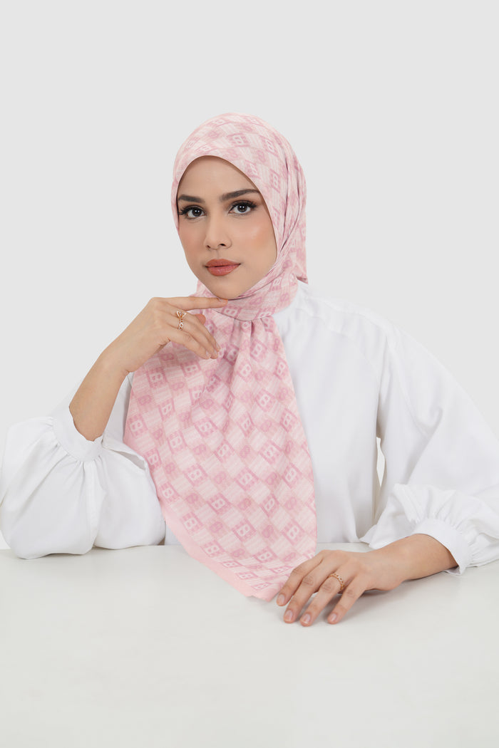 anyam printed square scarf in bleached mauve by buttonscarves front view