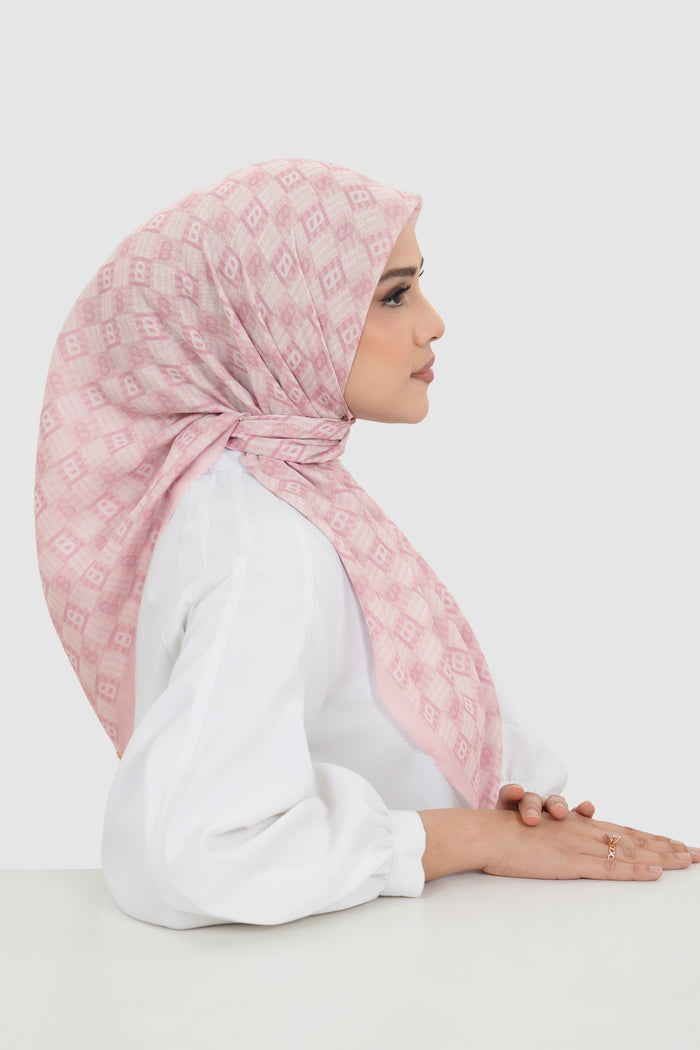 anyam printed square scarf in bleached mauve by buttonscarves side view