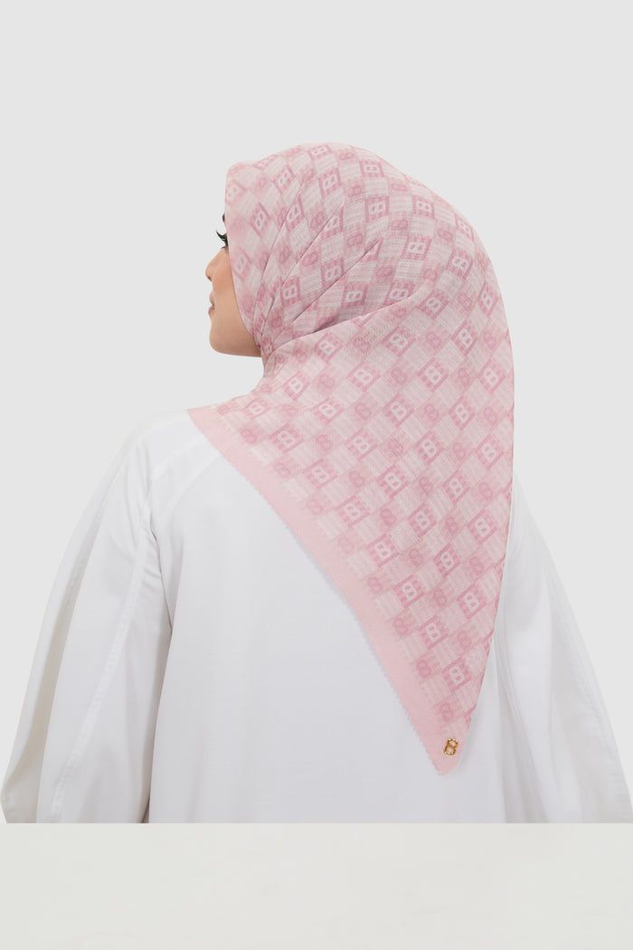 anyam printed square scarf in bleached mauve by buttonscarves back view