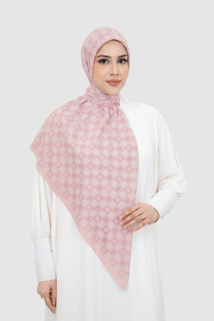 anyam printed square scarf in bleached mauve by buttonscarves front view