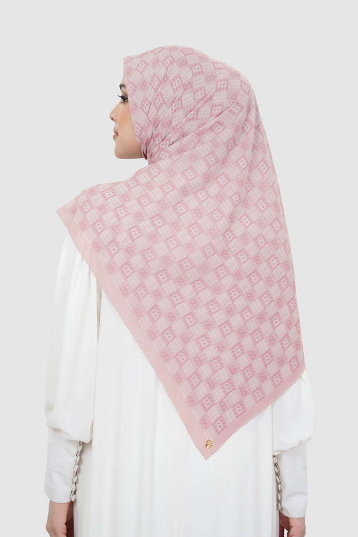 anyam printed square scarf in bleached mauve by buttonscarves back view