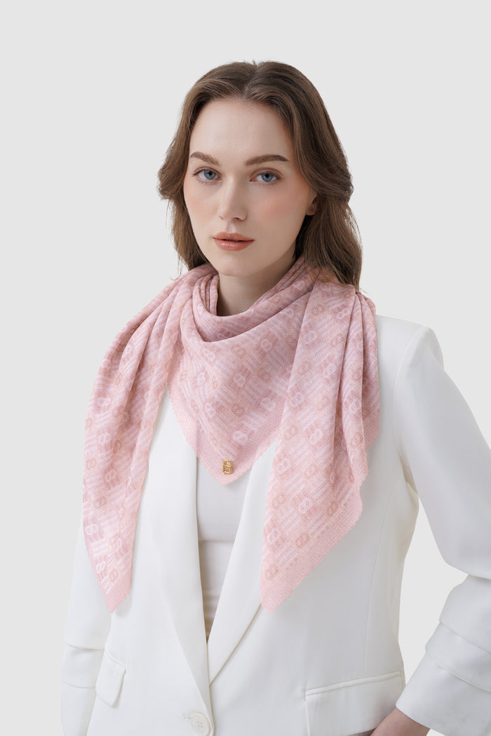 anyam printed square scarf in bleached mauve by buttonscarves style look