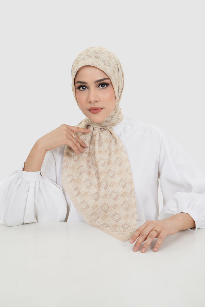 anyam printed square scarf in bleached sand by buttonscarves front view