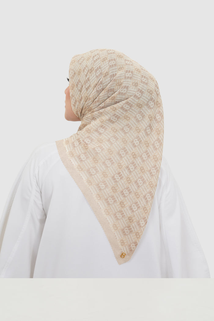 anyam printed square scarf in bleached sand by buttonscarves back view