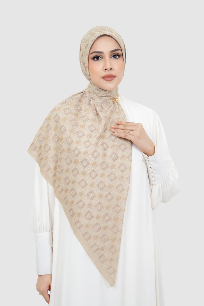 anyam printed square scarf in bleached sand by buttonscarves front view
